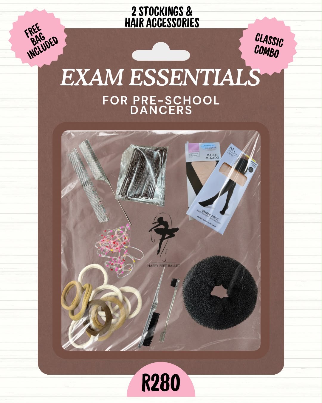 Pre-School Exam Essentials Kit: 2 stockings and hair accessories, R280
